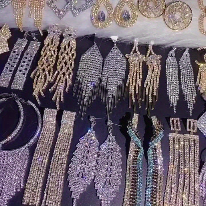 10 Pairs/ Lot Shiny Zircon Decor Dangle Earrings Simple Luxury Style Zinc Alloy Jewelry Gift For Friends